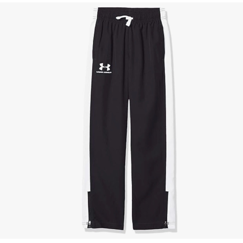 Under Armour Woven Track Pants YMD Black White Drawstring NWT